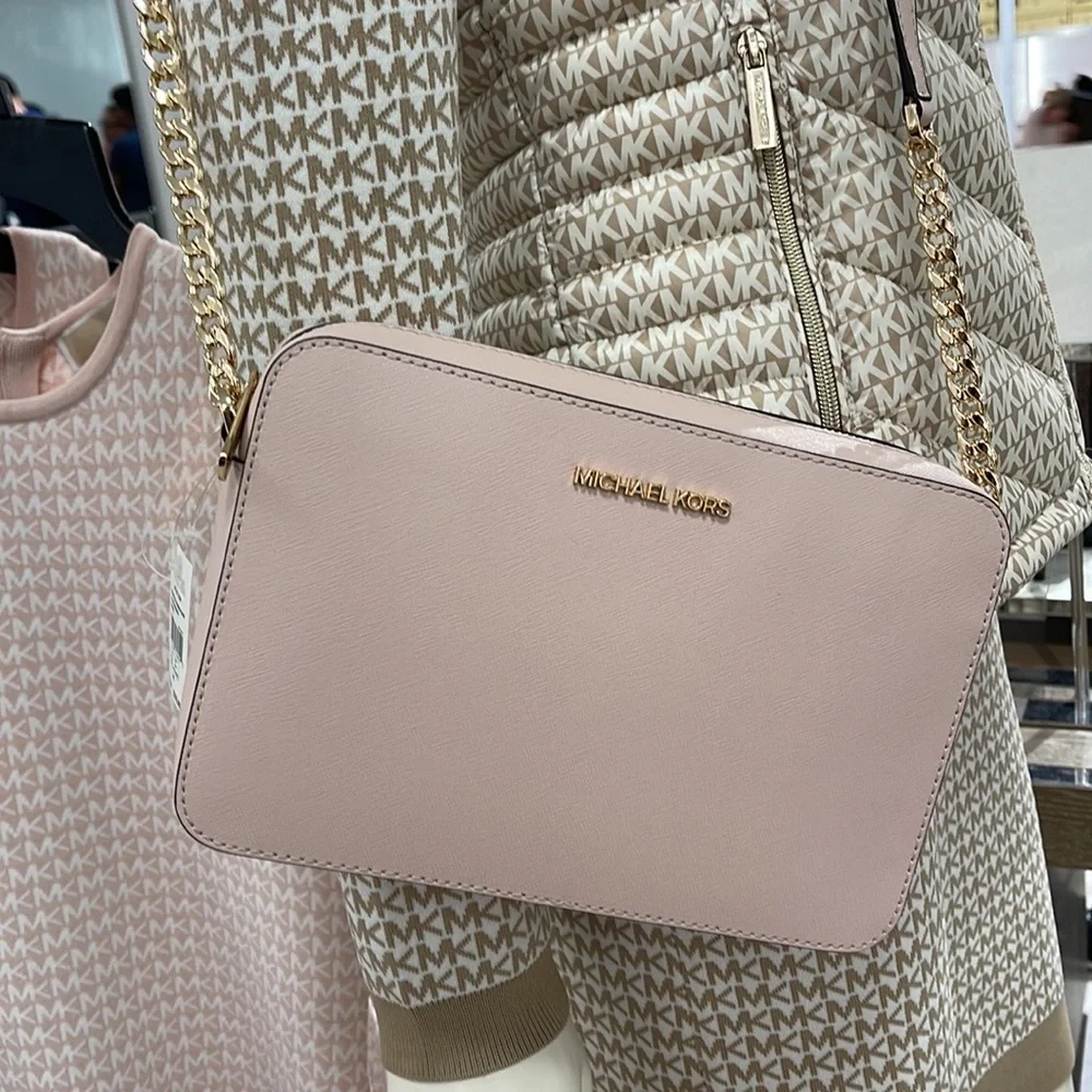 Michael Kors Jet Set Item Large East West Zip Crossbody Leather Powder Blush - Picture 14 of 16
